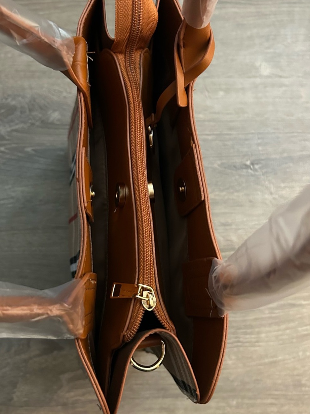 Newberry Classic Tan and Black Plaid Tote Bag - Picture 4 of 8